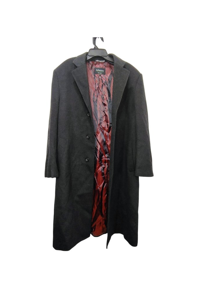 Afazzy New York Mens Size 44 Black Cashmere Blend Overcoat Button Down